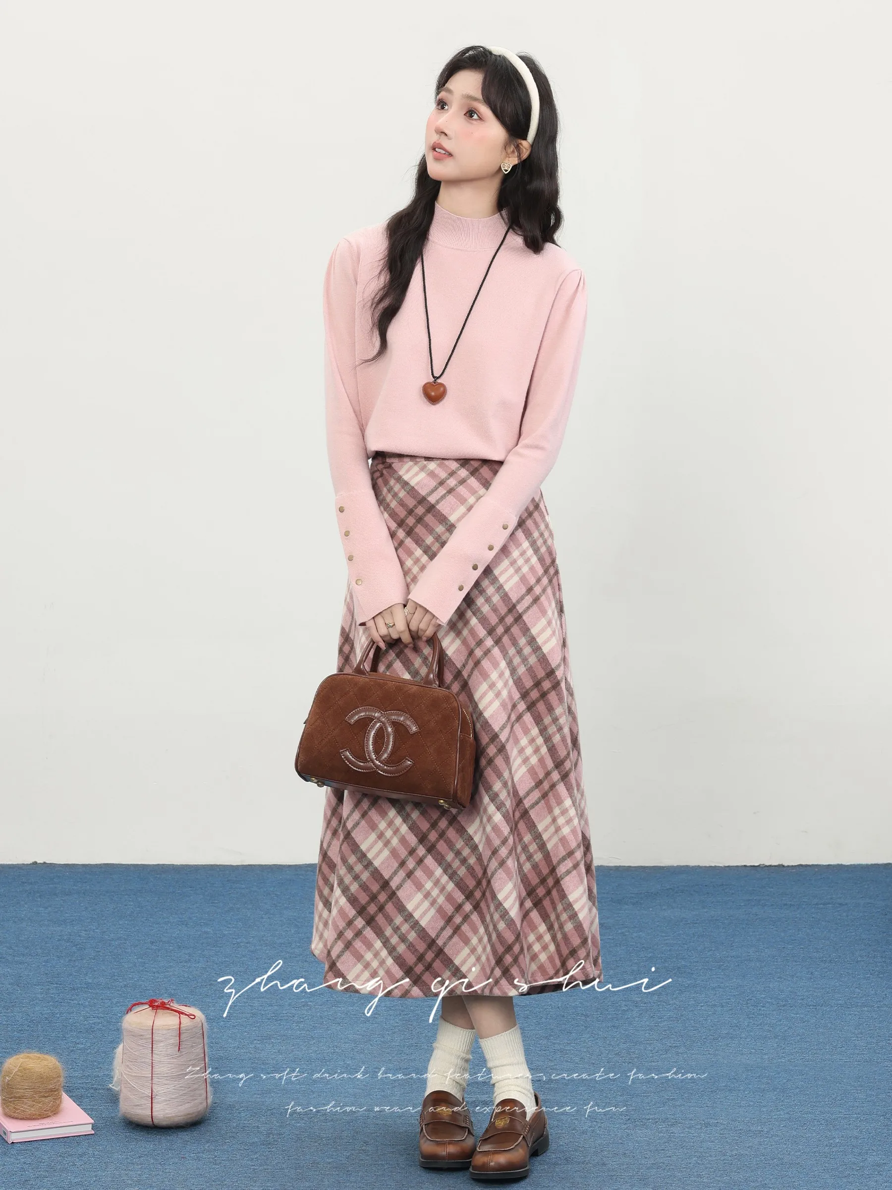 

Soft Pink Women's Knitted Sweater f High Collar Slim Fit Casual Sle Inner Wear Versatile Top for Autumn Winter