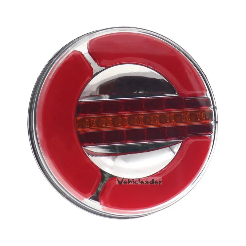 12V/24V Dynamic Running LED Truck Tail Light Turn Signal Lamp Trailer Tractor Brake Round Rear Lights Red Amber Taillights