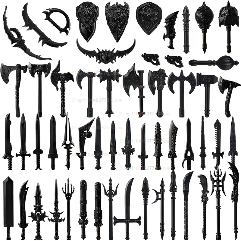 

PJT082 5PCS Medieval Military Cavalry Knight Figures Accessories Axe Hammer Knife Sword Halberd Weapons Building Blocks Toys