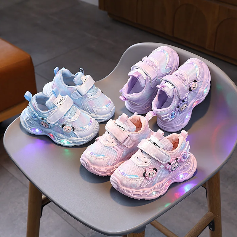 

2025 Spring Autumn Boy Girls Shoes Lighting Infant Tennis Sneakers Soft Cute LED Running Toddler Sports Baby Casual Shoes
