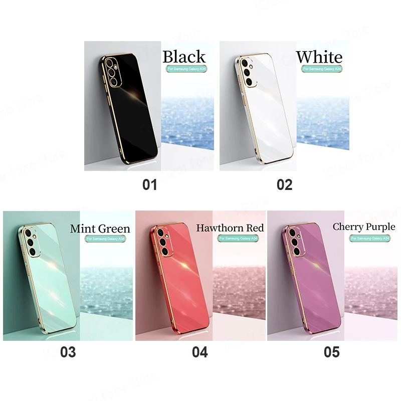 Plating Silicone Soft TPU Case For Samsung Galaxy A55 A54 A53 A52 A52S A34 A14 A33 A32 A73 5G Back Cover Shockproof Bumper Coque