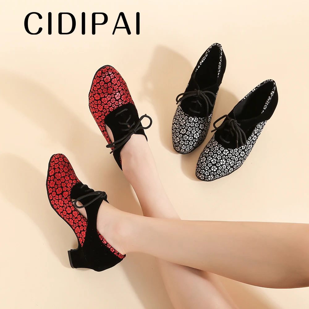 CIDIPAI Baotou Latin Dance Shoes Cuban heel Heel Ballroom Dancing Shoes Jazz Salsa Modern Shoe Soft Sole Party Dance Shoes