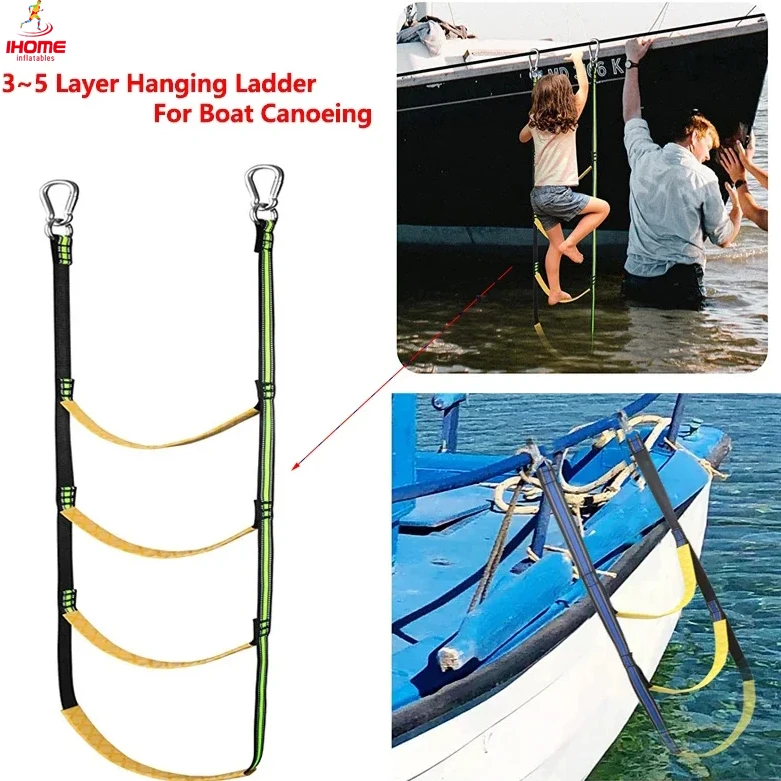 3~5 Layer Hanging Ladder for Boat Canoeing Soft Foldable Marine Diving Ladder with Steel Hook Nylon Enter The Water Ladder