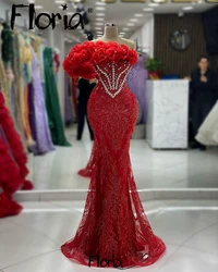 Floria-vestido de noche rojo Dubai para mujer, vestidos de fiesta de boda de sirena con flores elegantes de lujo, vestidos de graduación formales para cenas, 2024