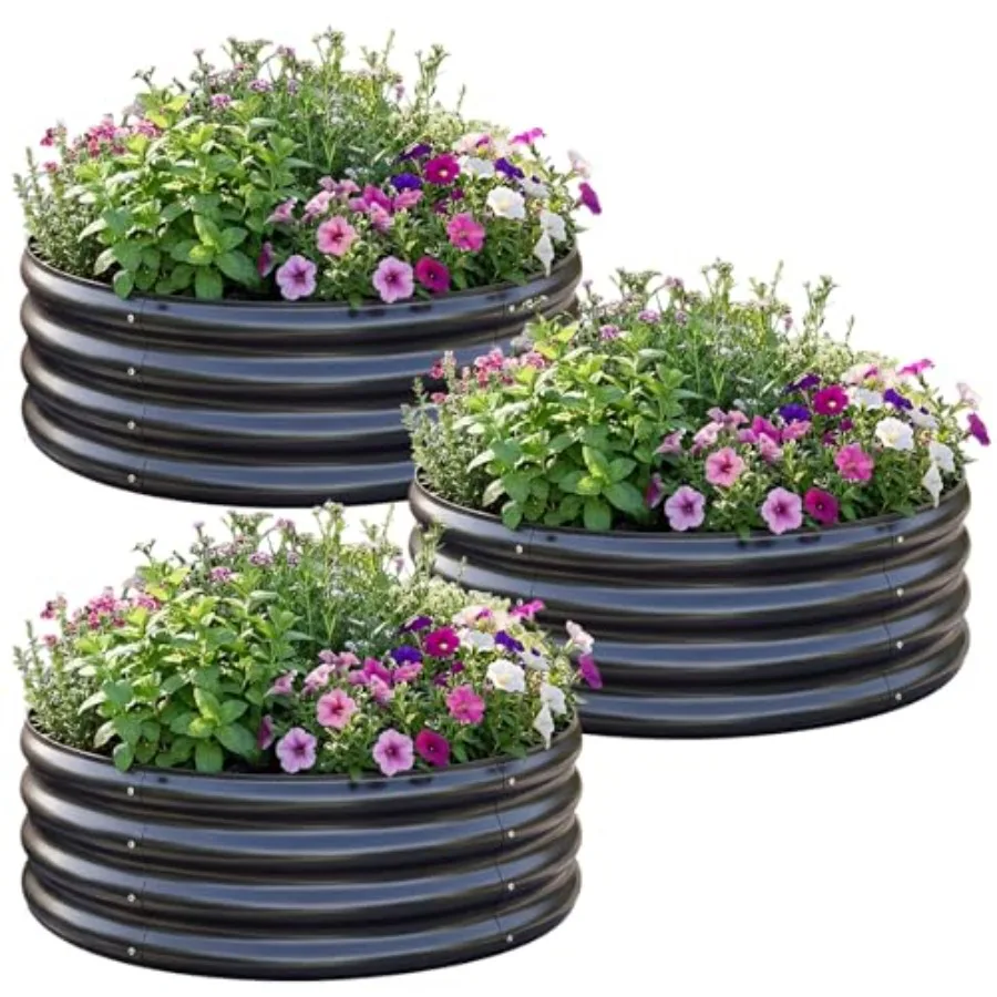 

Набор из 3-х круглых оцинкованных грядок-клумб 2x2x1 фута, серый металлический ящик для цветов, большой уличный контейнер для выращивания фруктов и овощей