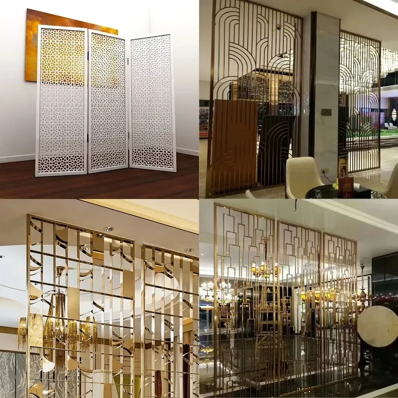 Multifunctional Folding Room Partition Screen Art Deco Design Curved Edge Customizable Size Stylish Stainless Steel Finish
