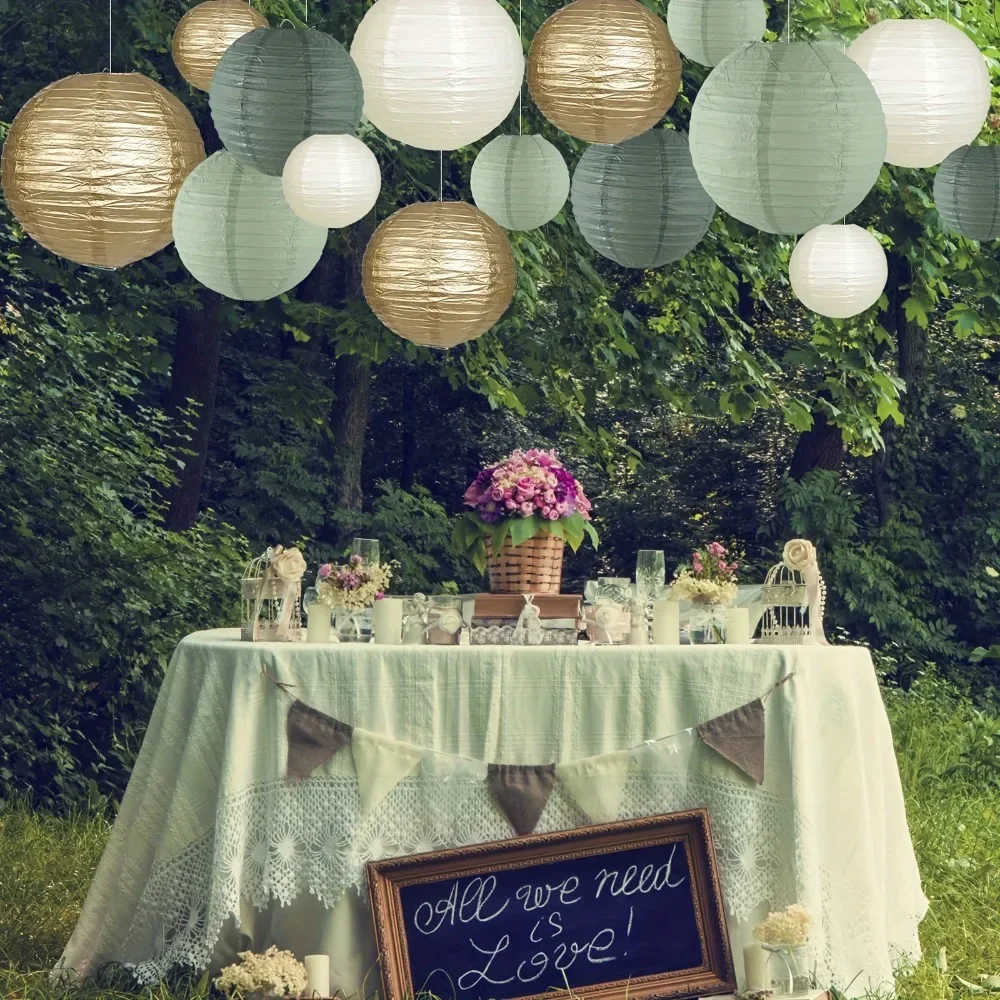 Sage Paper Lantern Wedding Decoration Background Retro Green Lantern Set A Variety of Styles Holiday Props Home Decoration