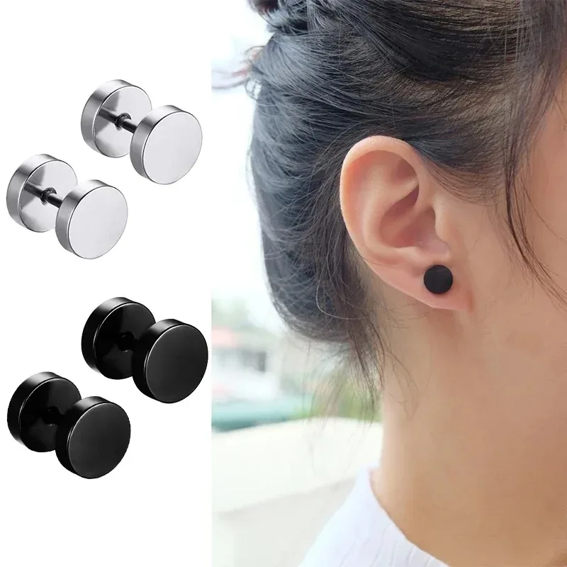 1Pair Stainless Steel Round Circle Stud Earrings For Men Women Not Fade Ear Rings Jewelry image 2