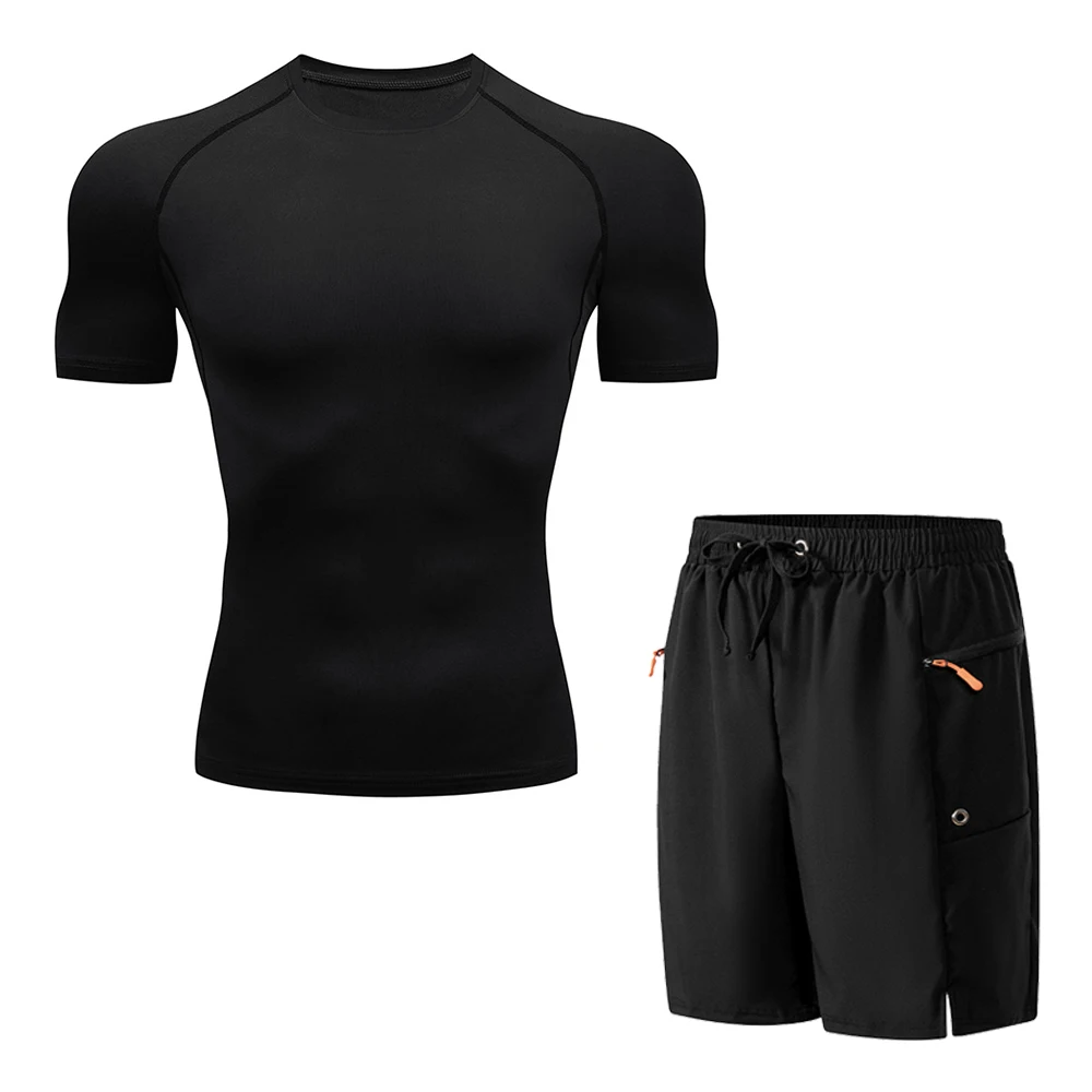 

Мужской спортивный костюм, топ с короткими рукавами и шорты, быстросохнущий и дышащий, идеально подходит для летних видов спорта и фитнеса