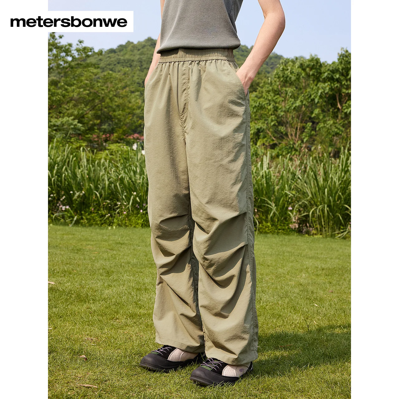 Metersbonwe-Men\'s Trousers Straight Leg  High Waist Drawstring Waterproof Loose Cargo Basic Casual High Quality Summer