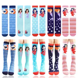 6Pairs/Lot 2-14Years Children Girls Socks Soft Cotton Toddler Leg Warmers Mermaids Cartoon Socks For Kids Knitted Girl Knee Sock