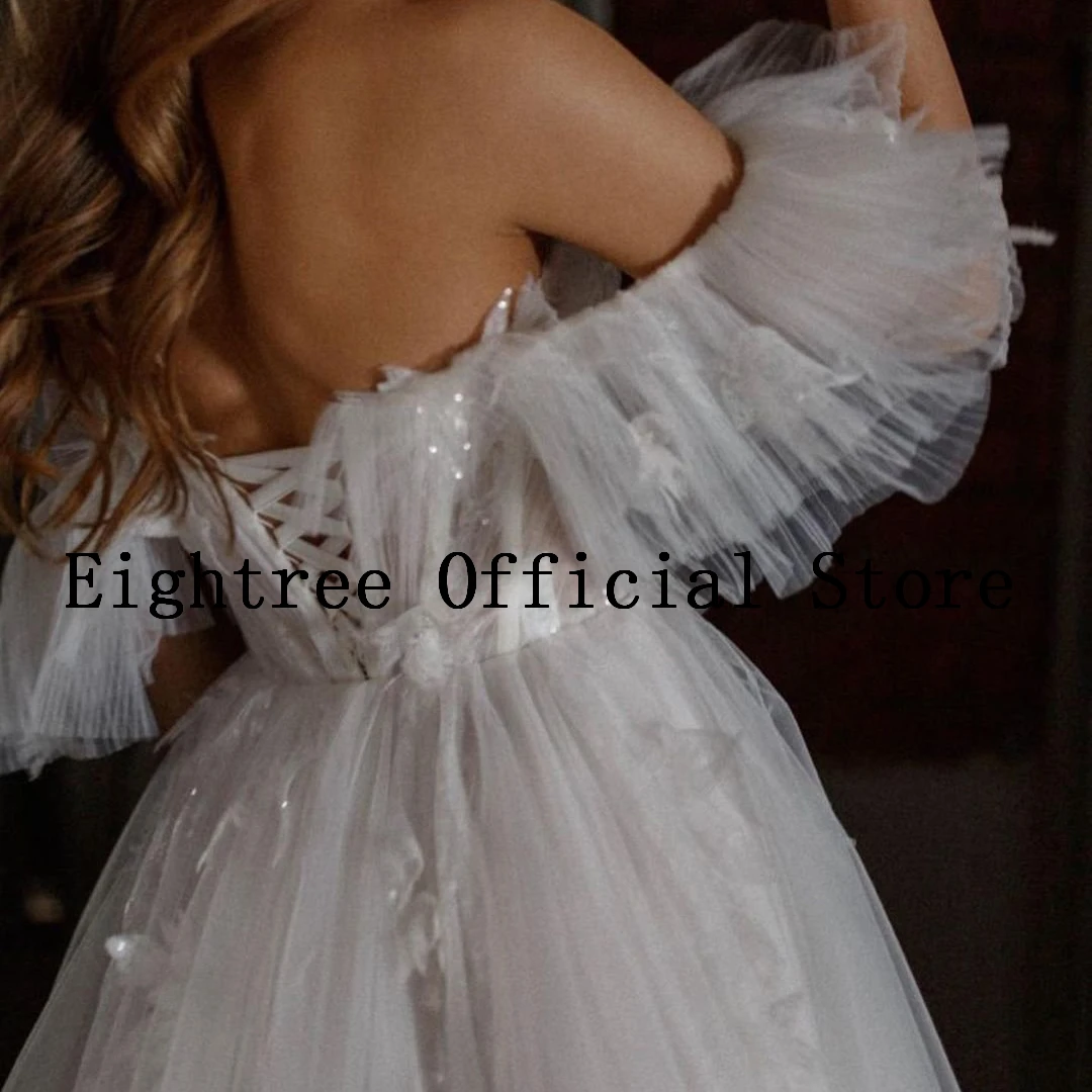 Eightre Elegant Wedding Dresses 2022 Off Shoulder Corset Back Bride Dress Bobo Beach A-Line Tulle Wedding Evening Gowns PlusSize