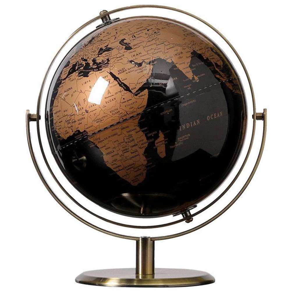 Zwart Goud Roterende Globe 24Cm/27Cm Engels Home Office Decoratie Europese Stijl Licht Luxe Creatieve Ambachten Ornament Globe