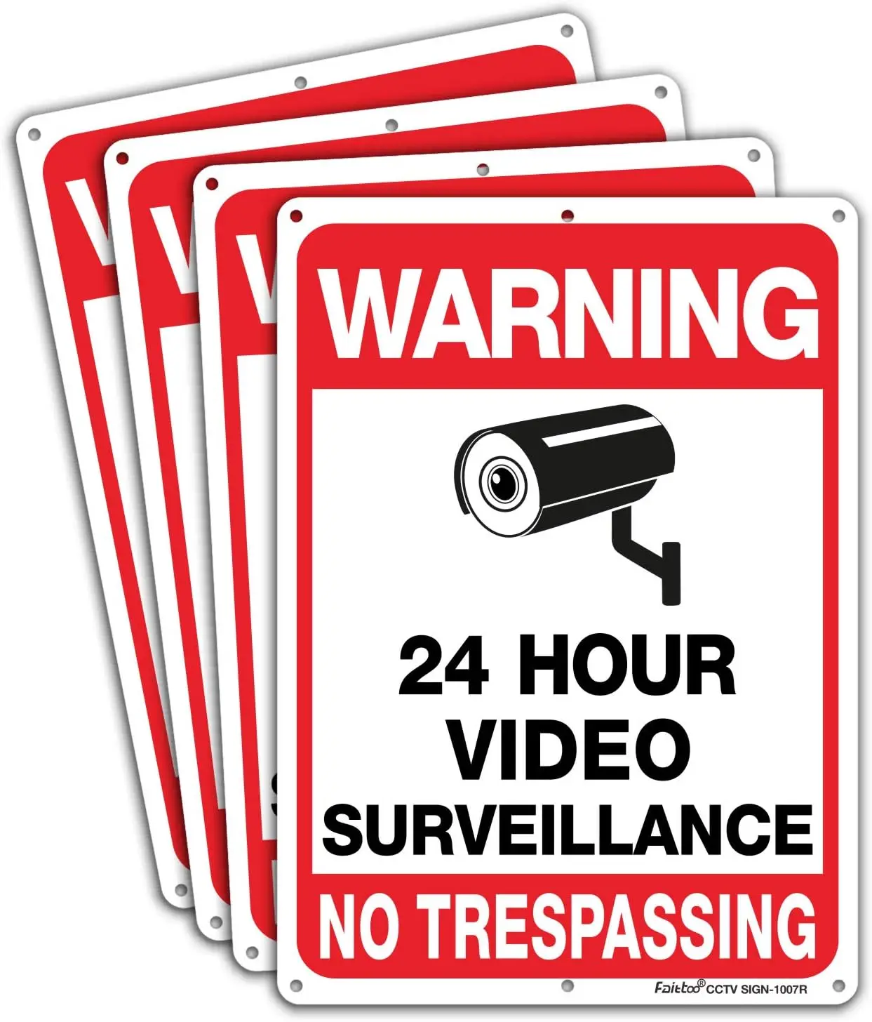 

4-Pack Reflective No Trespassing Sign, 10x7 Inches Aluminum for CCTV Security, UV & Waterproof