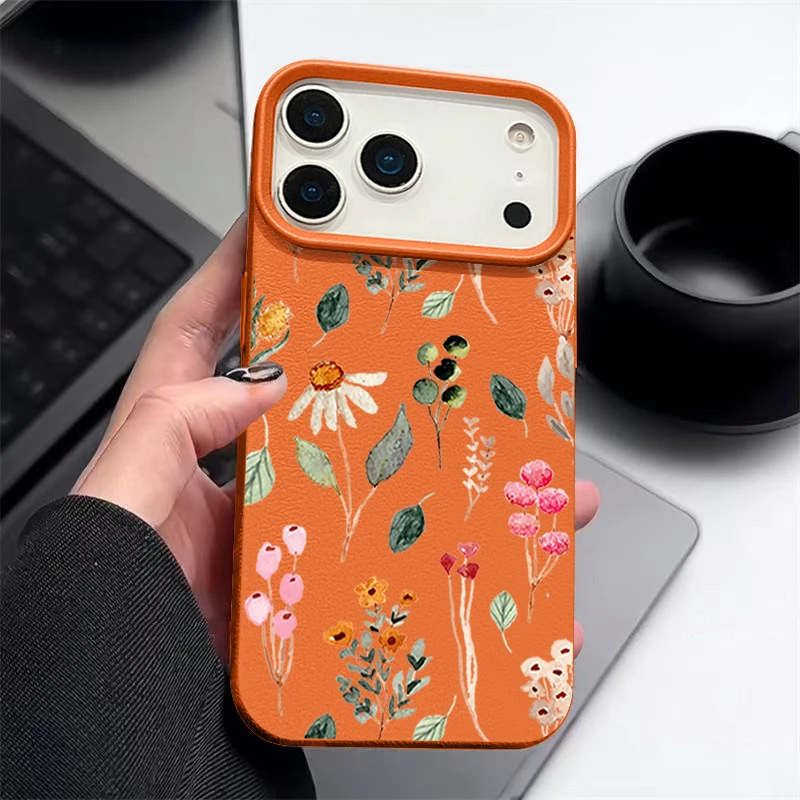 Colorful Plants Printed Leather Texture TPU Case For iPhone 17 Air 16e 16 15 Pro Max 14 13 12 Pro Max 11 Silicone Phone Cover