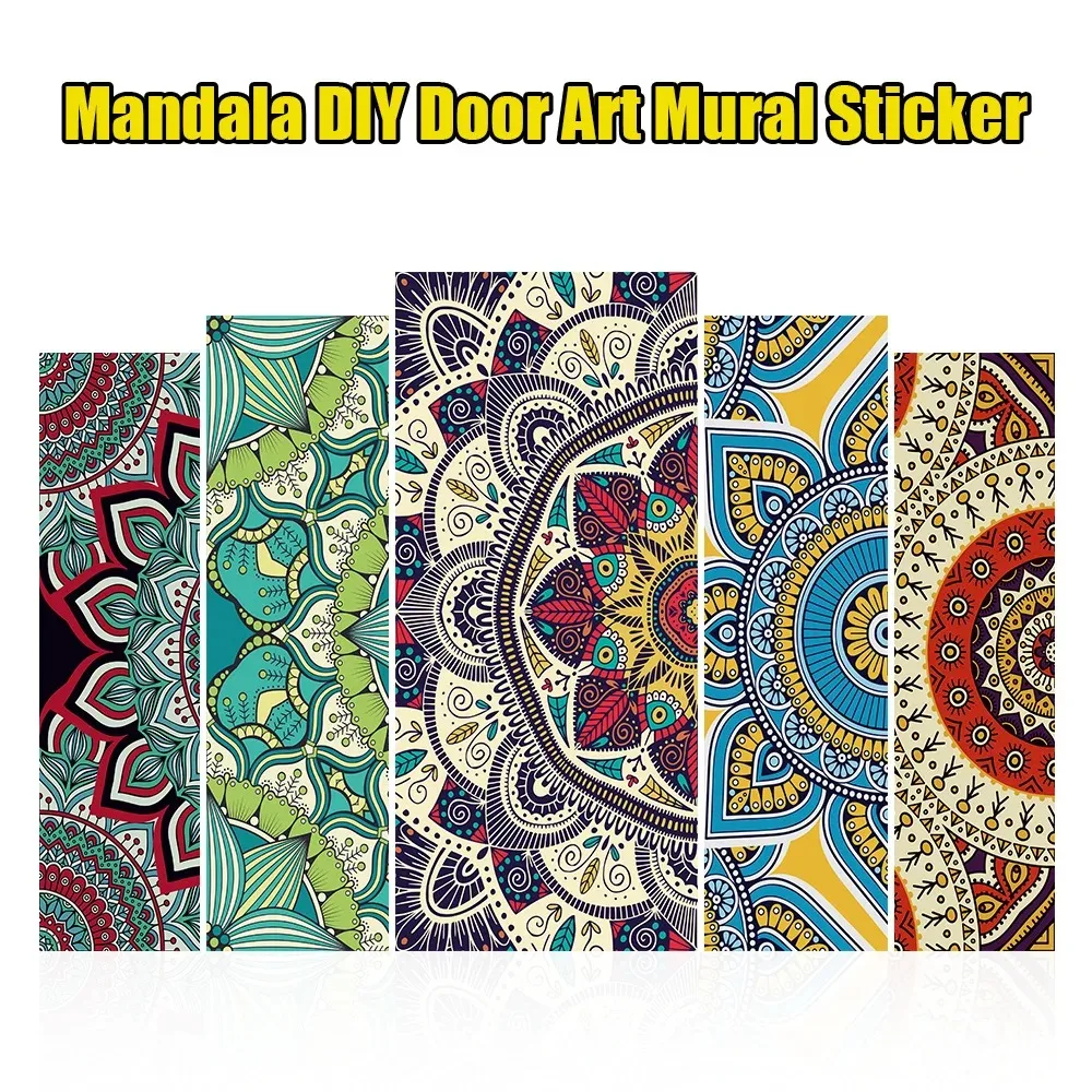 

Black Gold Mandala Door Stickers 3D Wallpaper Removable Classic Datura Art Mural Wardrobe Closet Poster Decor Peel and Stick