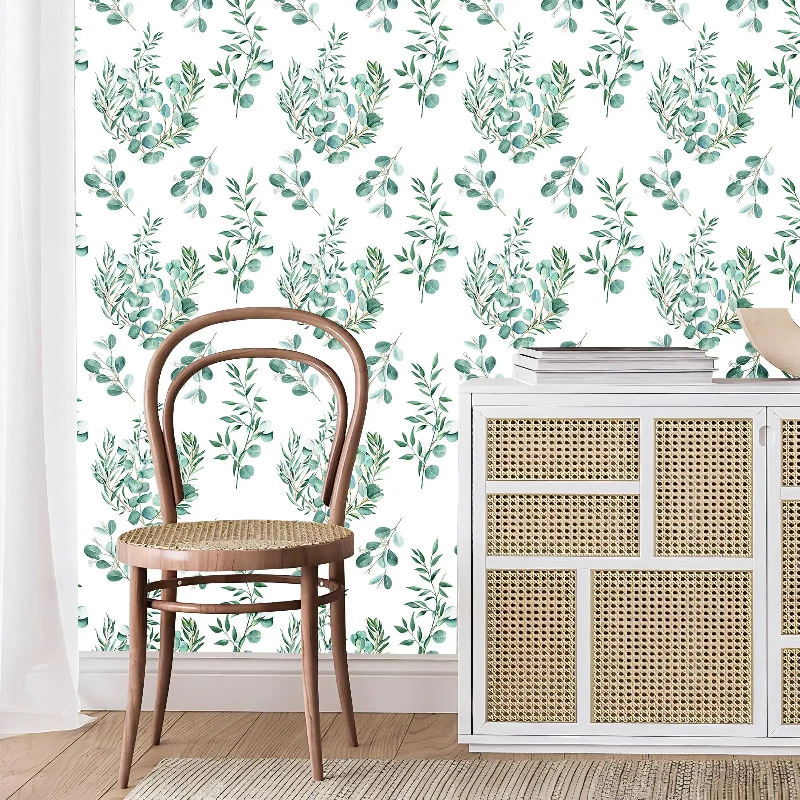 Watercolor Eucalyptus Leaf Peel and Stick Wallpaper Green Botanical Self Adhesive Removable Vinyl Contact Paper for Bedroom Wall