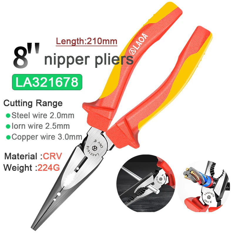 LAOA 1000V geïsoleerde draadkniptang Elektrische tang Tang VDE-kabelstrippers Besparing geïsoleerd met rubber gecoat handvat