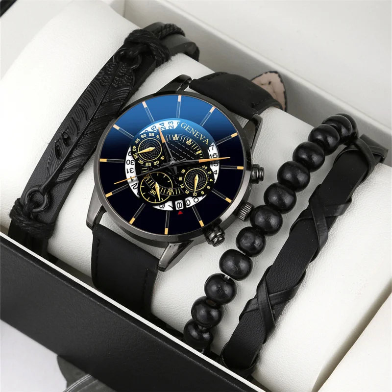 Hot Wholesale Foreign TradeGENEVAThree-Eye Men's Watch Men's Watch Belt Business Fashion Calendar Quartz Watch Men's