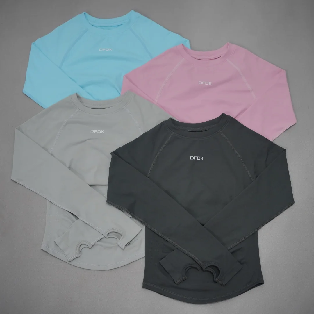 DFDK Women Seamless Long Sleeve Gym Top Tummy Slimming Yoga T Shirt Quick Dry Breathable Running Workout Sports Tee Activewear