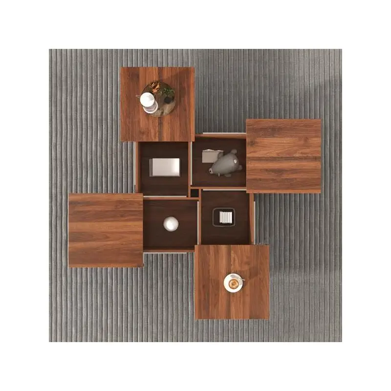 طاولة قهوة مربعة الشكل من الرخام مع سطح منزلق وتخزين بالجوز 39.4