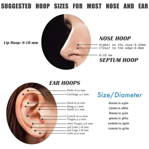 Drperfect G23 Titanium Nose Rings Hoops Double Hoop Septum Click Lip Rook Lobe Tragus Helix Cartilage Piercing Jewelry 16G 18G