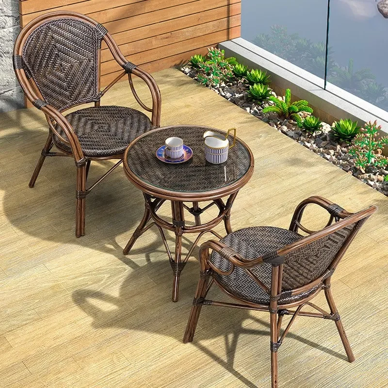 3 Piece Outdoor Rattan Table Chair Set Garden Patio Balcony Terrace Leisure Small Coffee Table Outdoor Chair
