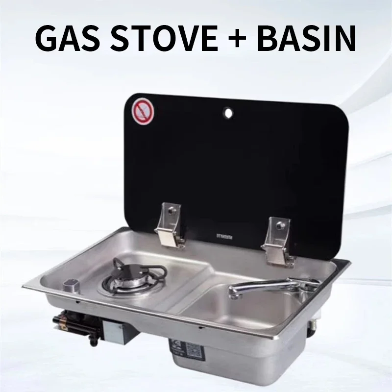 RV basin, self-modified trailer RV 304 stainless steel dish basin with cover, gas stove sink