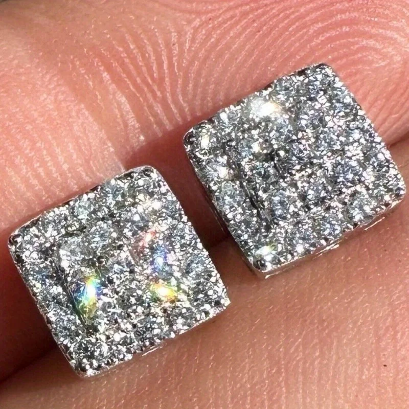 Sparkling Silver Color White CZ Stud Women's Earrings Square Engagement Party Daily Wear