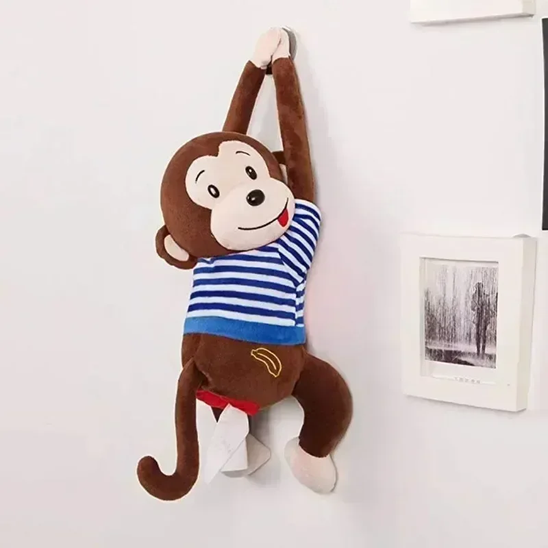 

Monkey Cartoon Leather Car Tissue Box - Fun Hanging Armrest Organizer with Paper Holder for Rear Seat Décor
