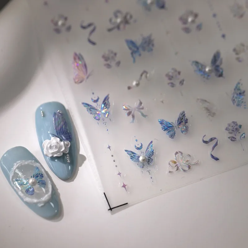 Iridescent Pearl Butterfly Nail Stickers Self Adhesive 3D Mother of Pearl Design for DIY Manicure Salon Quality No Glue Needed