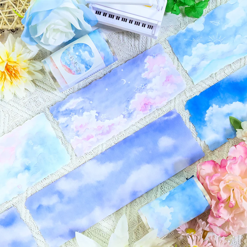 

70mm*200cm Vintage Watercolor Sky Cloud Landscape PET Tape Creative DIY Journal Material Collage Scrapbooking Stationery