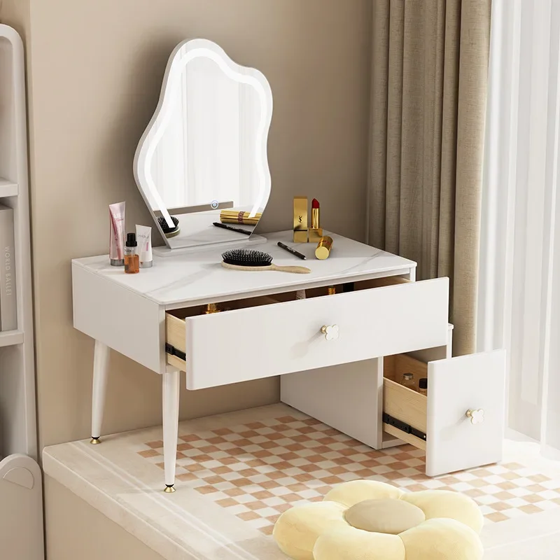 Nordic solid wood bay window dresser bedroom cream wind rock slab makeup storage cabinet
