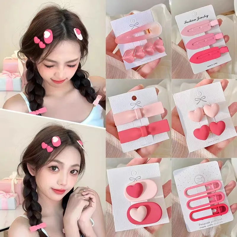 

2/3pcs New Pink Girl Side Clip Bow Hairpin Flower Bangs Clip Side Duck Bill Clip Hair Accessories