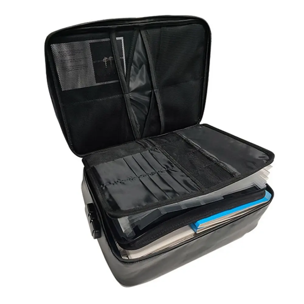 Bolsa impermeable para documentos ignífuga con cerradura, caja organizadora de archivos negra, caja fuerte para archivos de viaje de gran capacidad