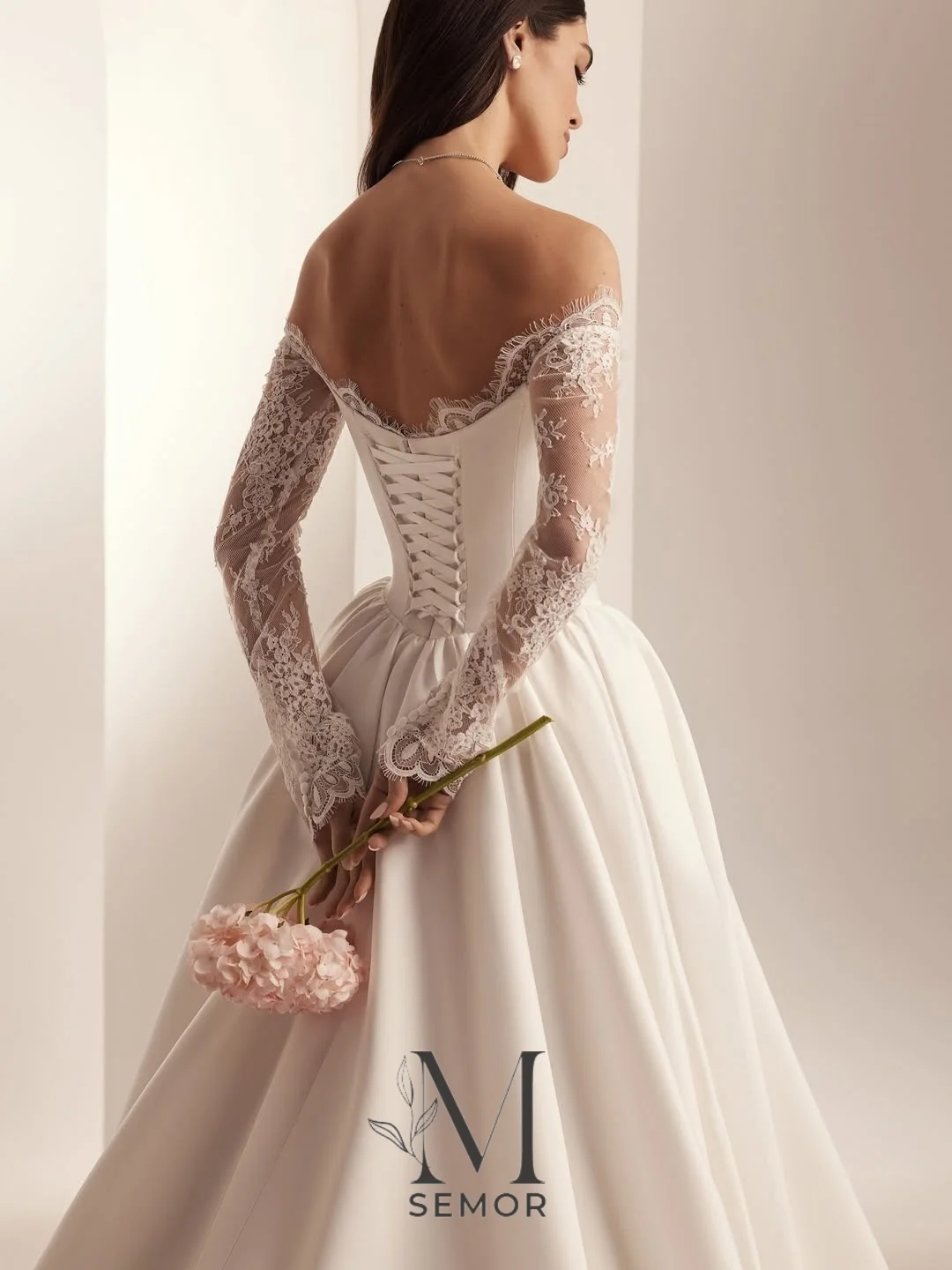 Semor Customized Satin Ball Gown wedding dresses bride Off the Shoulder Lace Applique Off White vestido de novia plus size 2027