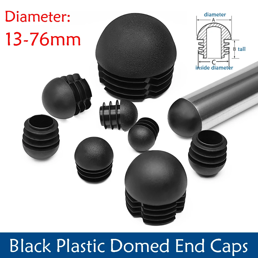 Black Plastic Round Pipe Plug Tube Non-Slip Chair Leg Foot Dust Cover Domed End Caps Floor Protector Pad Dia 13 16 19 20 22-76mm