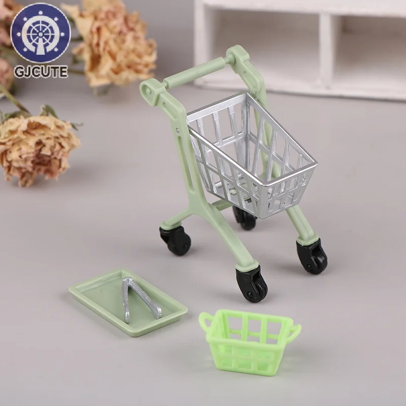 1/12 Dollhouse Simulation Shopping Trolley Basket Food Clip Tray Miniature Cart Dolls House Supermarket Decoration Accessories