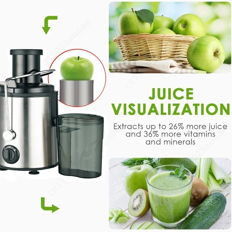 Large Feed Chute Juice Extractor, Automatic Pulp Separation Slow Juicer, Filter-Free Squeezer for Orange Fruit Vegetable