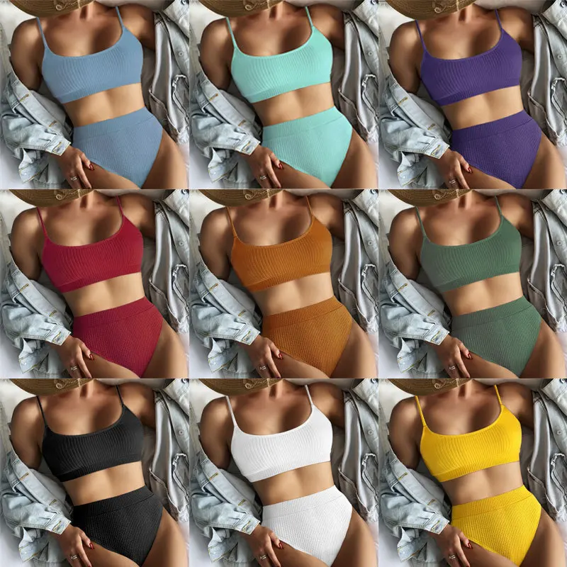 

Bathing Suit Women Split Swimsuit Women's European And American Sexy Solid Color Bikini High Waist Swimsuit Bikini