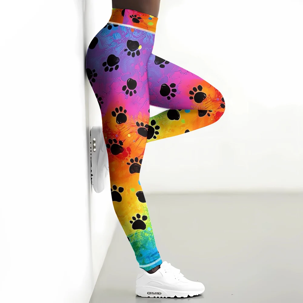 Arte colorida gradiente patas impresso legging calças de yoga fitness calças magras roupas das mulheres leggings mujer ginásio