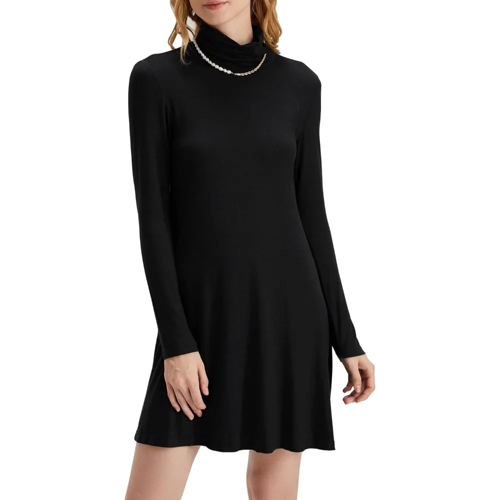 KEEDONE Women's Long Sleeve Turtleneck Casual Loose T-Shirt Dresses