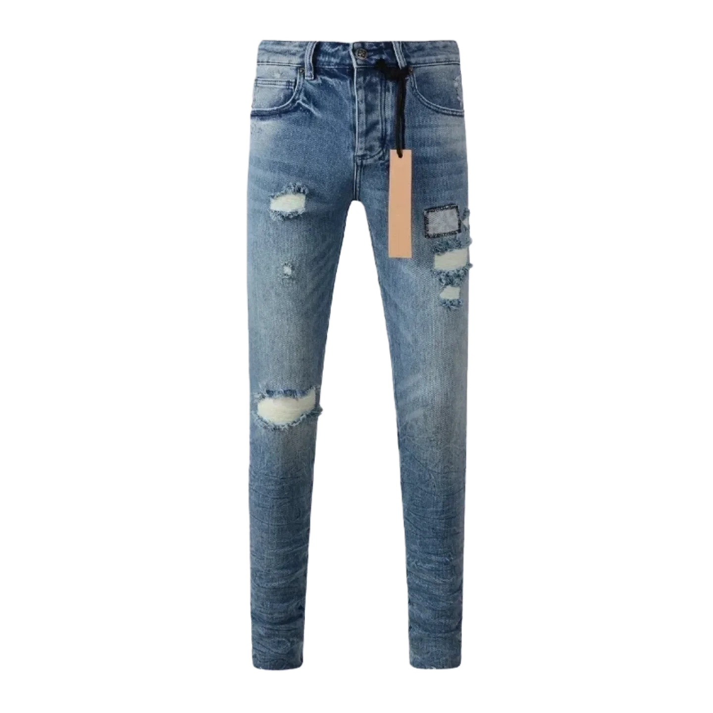 

Мужские рваные джинсы в американском ретро-стиле, из чистого хлопка, с вышивкой и пуговицами на лацканах, в уличном стиле