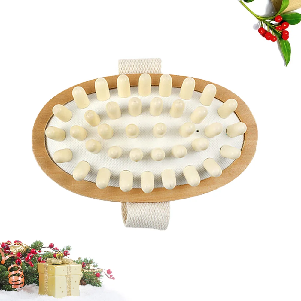 Bath Tub Scrubber Massager Wooden Body Frosted Handheld Cushion Brush SPA Bamboo