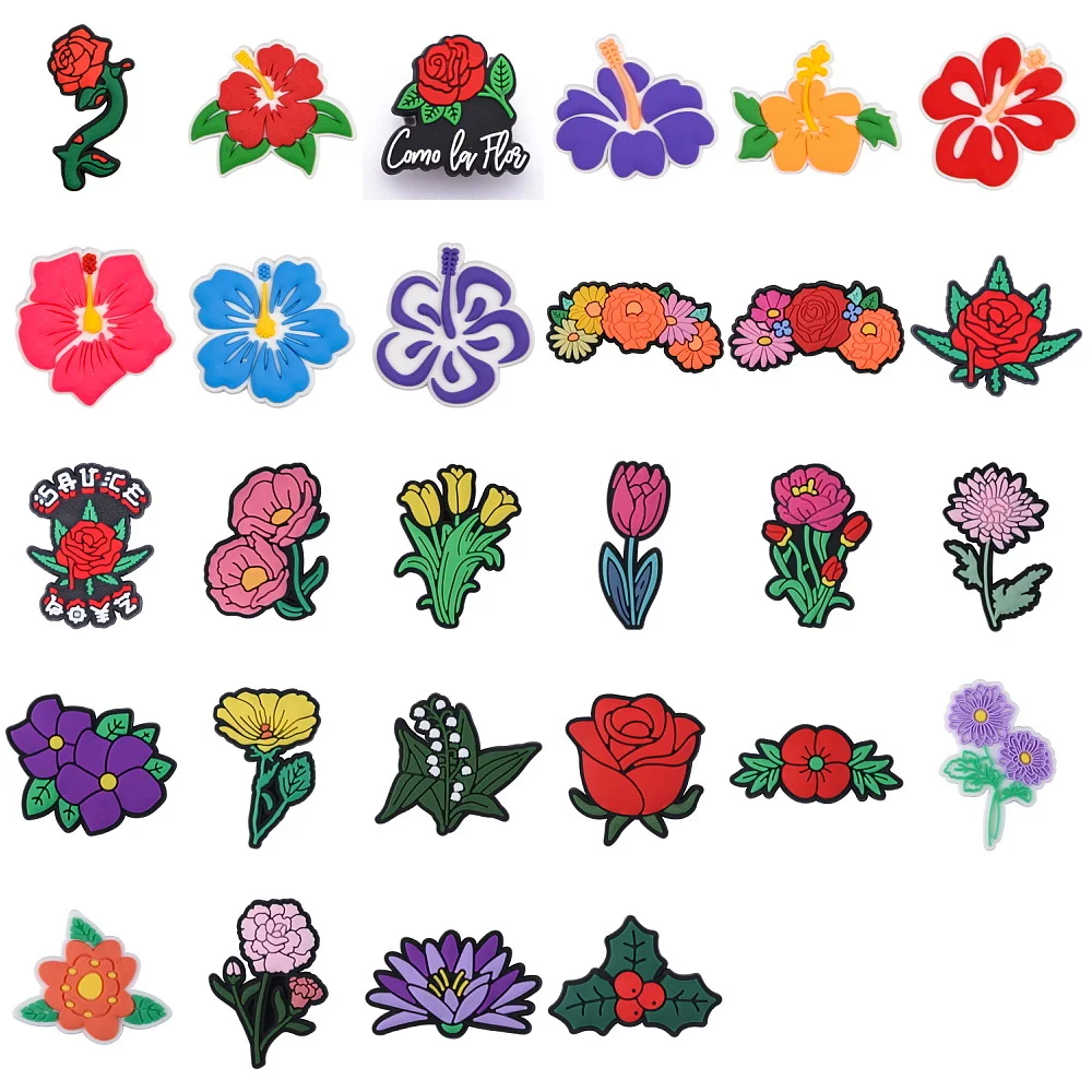 Amuletos coloridos de decoração de flores para adolescentes, planta verde, folha e rosas vermelhas, pop, meninas e meninos presentes, pop, 2024