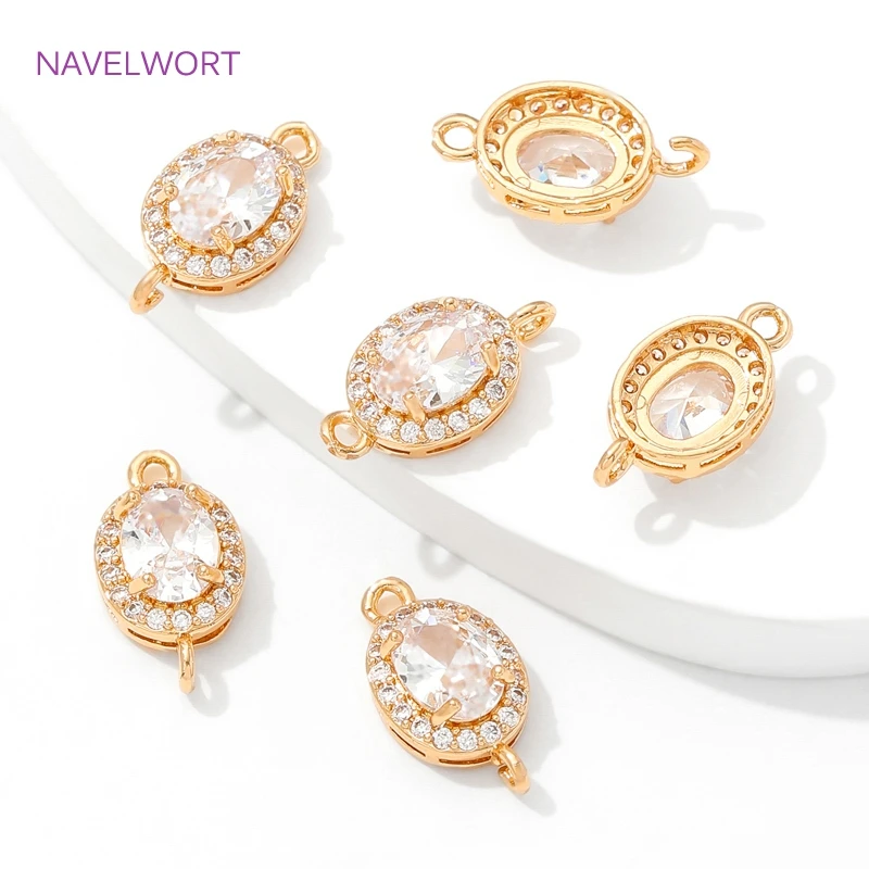 2/4/6Pcs Connector For Jewelry 18K Gold Plated Brass Oval Charms Connector,Crystal Glasss Charms,DIY Jewelry Making Materials