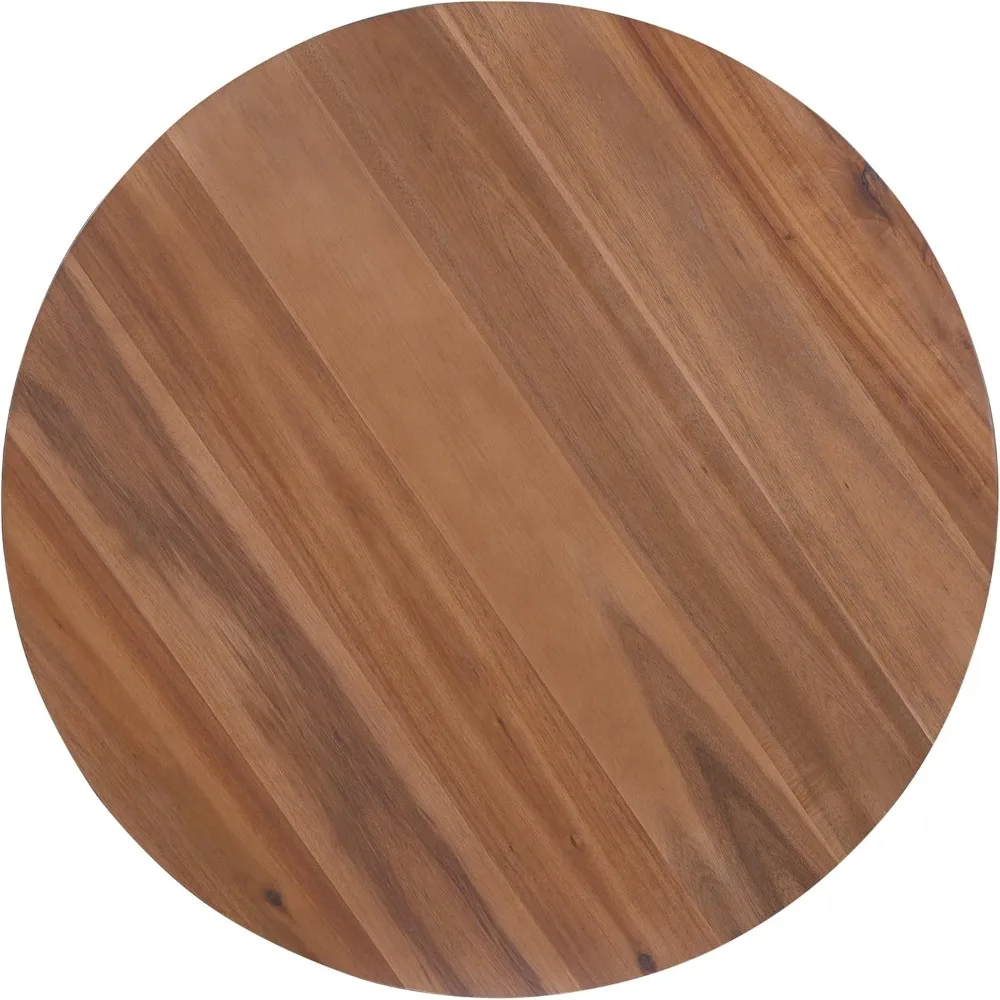 Round Acacia Wood Coffee Table with Wooden Base - Modern Industrial Style Accent Table for Indoor and Outdoor Living Spaces, Per