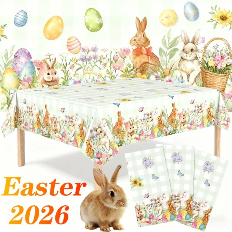 1–10 Stück 2026 Cartoon-Kaninchen-Ostern-Tischdecke, bunte Einweg-Tischdecke aus Kunststoff für Party, Taufe und Feiertagsfeiern