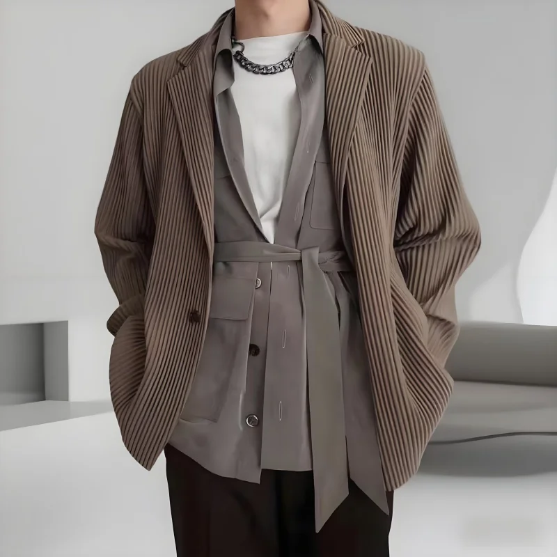

Miyake Pleated Men’s Clothing Japanese Style Oversized Blazer Long Sleeve Turn-down Collar Loose Clothes Casual Suit Jacket Top