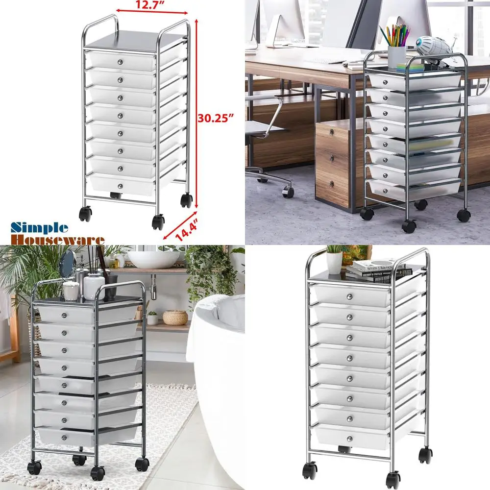 

8-Drawer Rolling Storage Cart Organizer in Chrome Finish